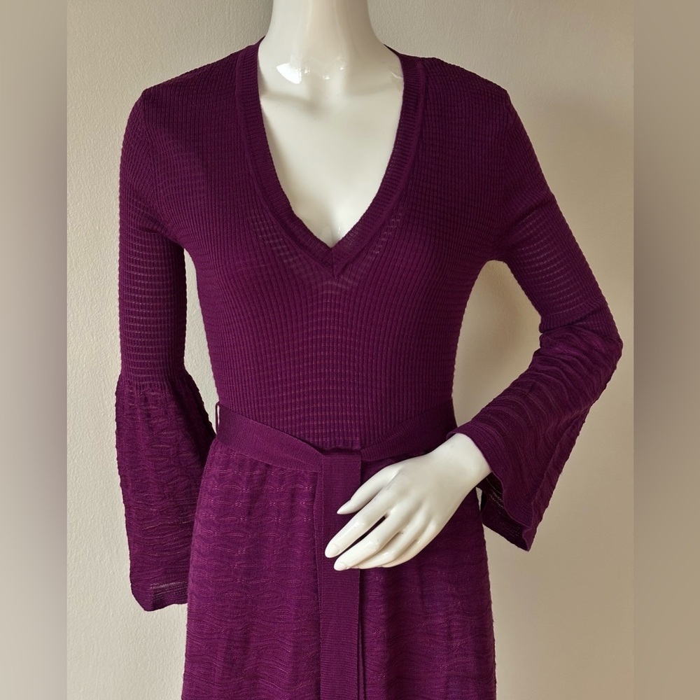 Missoni Purple Merino Wool Fit & Flare Belted V-Neck Dress (Size S M) - Picture 4 of 9